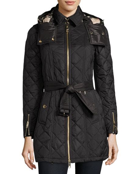 Burberry Baughton Quilted Belted Parka Jacket, Black